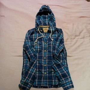 Hollister Men's M plaid hooded button down shirt